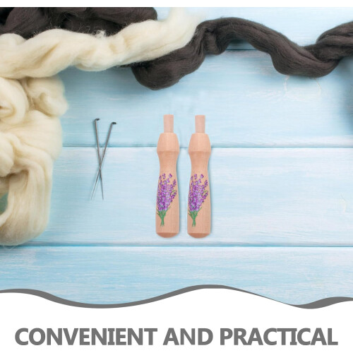 5pcs Ergonomic Wooden Needle Felting Handle Replacement Punch Needle Handle Flower Pattern 2