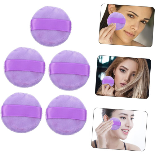 5 aplicadores de polvo morado para maquillaje de mujer. 1