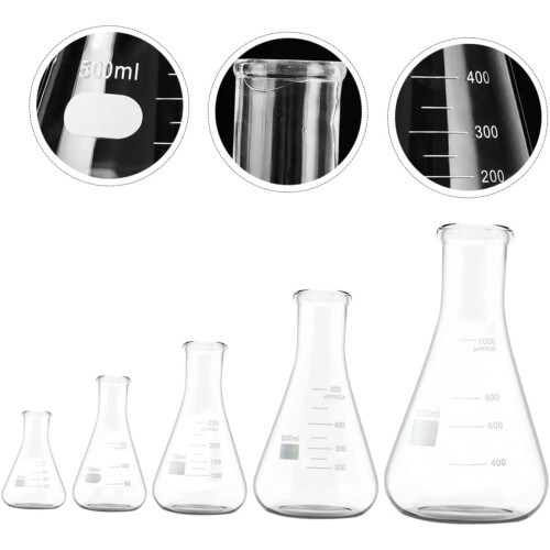 5pcs Borosilicate Glass Conical Flask Set Thickened Wide Neck Erlenmeyer Flat Bottom Laboratory Glassware 2