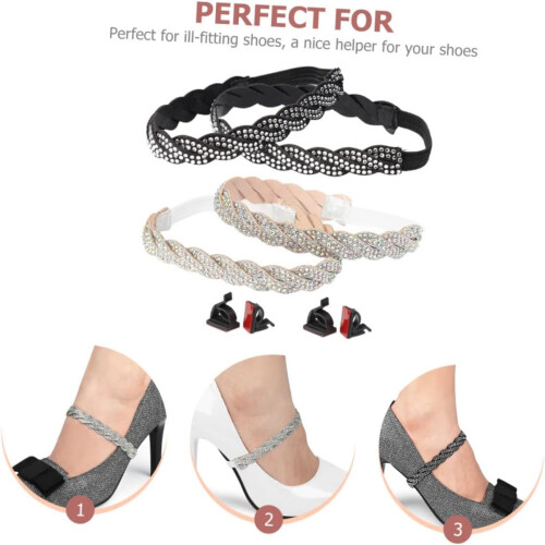 4pcs Lace up Elastic Replacement Shoe Straps for High Heels Decorative Studs Fixing Shoe Strap 2
