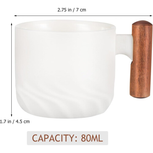 Keramik-Kaffeebecher, Essbecher, weiß mit Holzgriff, 4 Stück 1