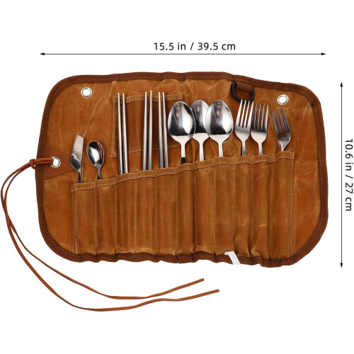 Ensemble de 12 couverts de camping en acier inoxydable avec sac de rangement. 1