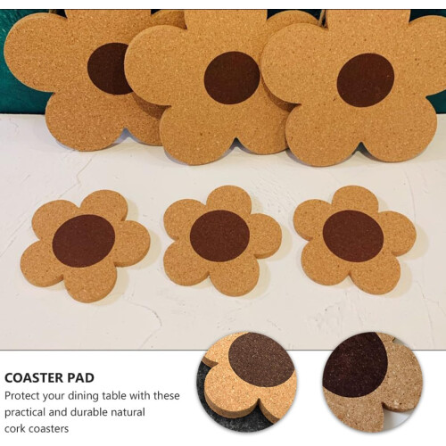 4pcs Coaster Pad Flower Pattern Coasters 4.7x4.7x0.4inch Cork Wood Creative Style Non-Slip Surface Protector 2