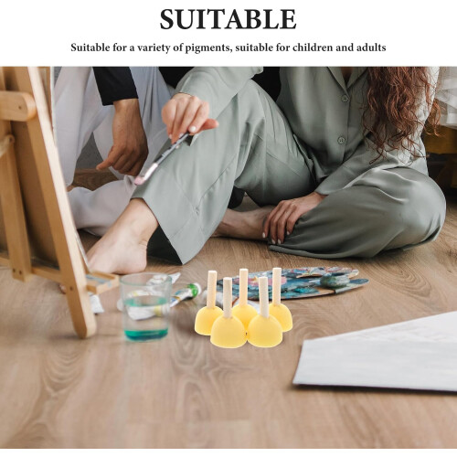 40 esponjas redondas con mango de madera, ideales para pintar, con forma de hongo. 2