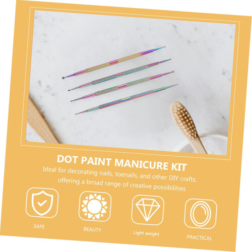 Kit di 4 penne per manicure a doppia punta in metallo con punta per puntini e strass. 2