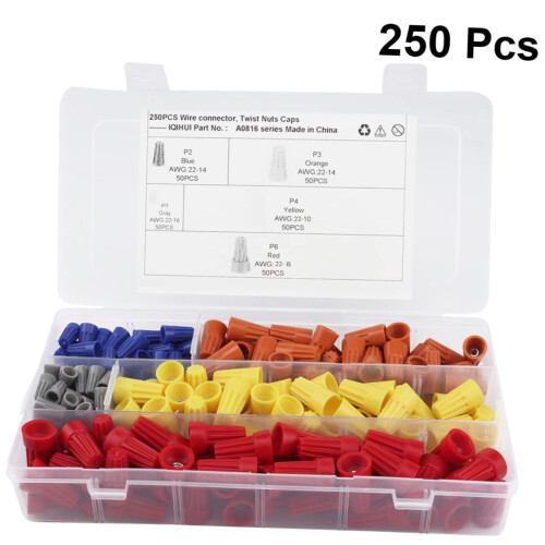 250pcs Electrical Wire Connectors Screw Terminals Spring Insert Nuts Caps Wire Connectors Nuts Cap Set 2