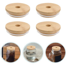 Lot de 4 couvercles en bambou pour bouteilles et bocaux en verre, couvercles de rechange pour une étanchéité optimale en cuisine