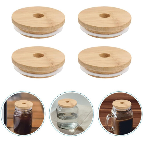 4pcs Glass Bottle Bamboo Lids Jar Bamboo Lids Replacement Sealing Kitchen Use