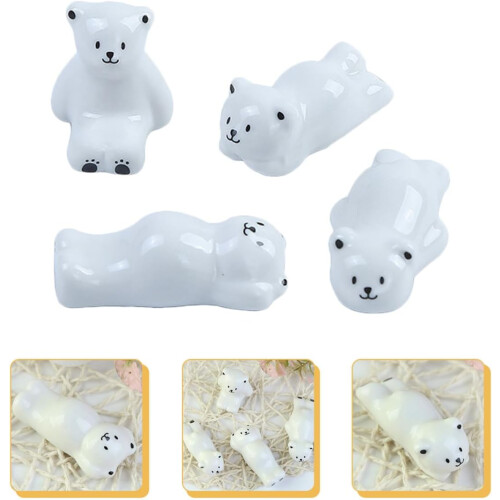 White Bear with Smooth and Easy to Clean Design 4pcs Ceramic Chopstick Holder