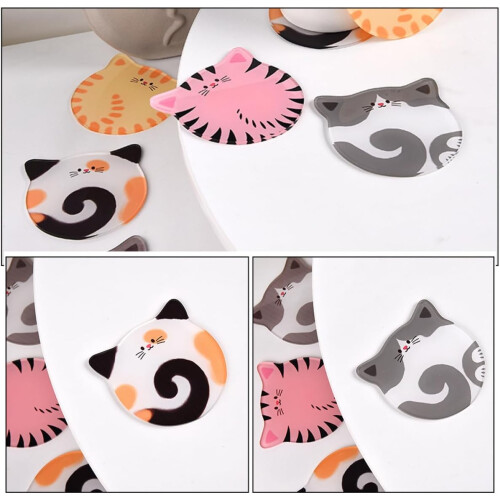 4pcs Acrylic Cat Pattern Coasters Heat-Resistant Cup Mats Prevent Table Scratches 2