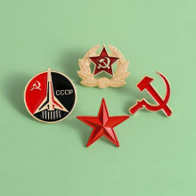 4pcs Soviet Vintage Alloy Brooches Star Lapel Pins Russian Badge Set Clothing Decor Accessories