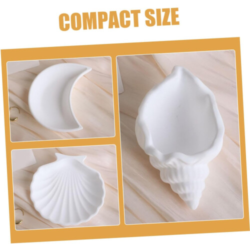 3pcs White Plaster Moon Shell Jewelry Trays Small Decorative Display Plates 2