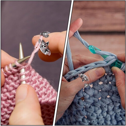 3pcs Metal Knitting Loop Ring Crochet Loop Rings Cat Open Finger for Knitting Tool 1