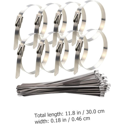 30 bridas de acero inoxidable para cables, de metal, multiusos, con cierre.
