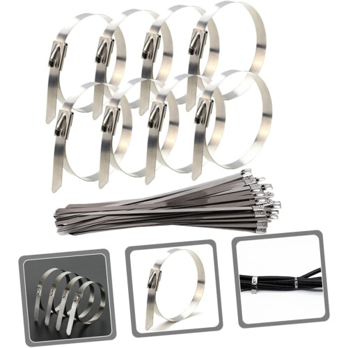 30pcs Stainless Steel Cable Ties Locking Metal Multi-purpose Wrap Zip Ties