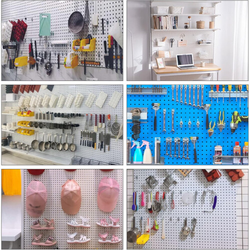 Lot de 50 crochets robustes pour panneau perforé, idéaux pour l'organisation murale de garage. 2