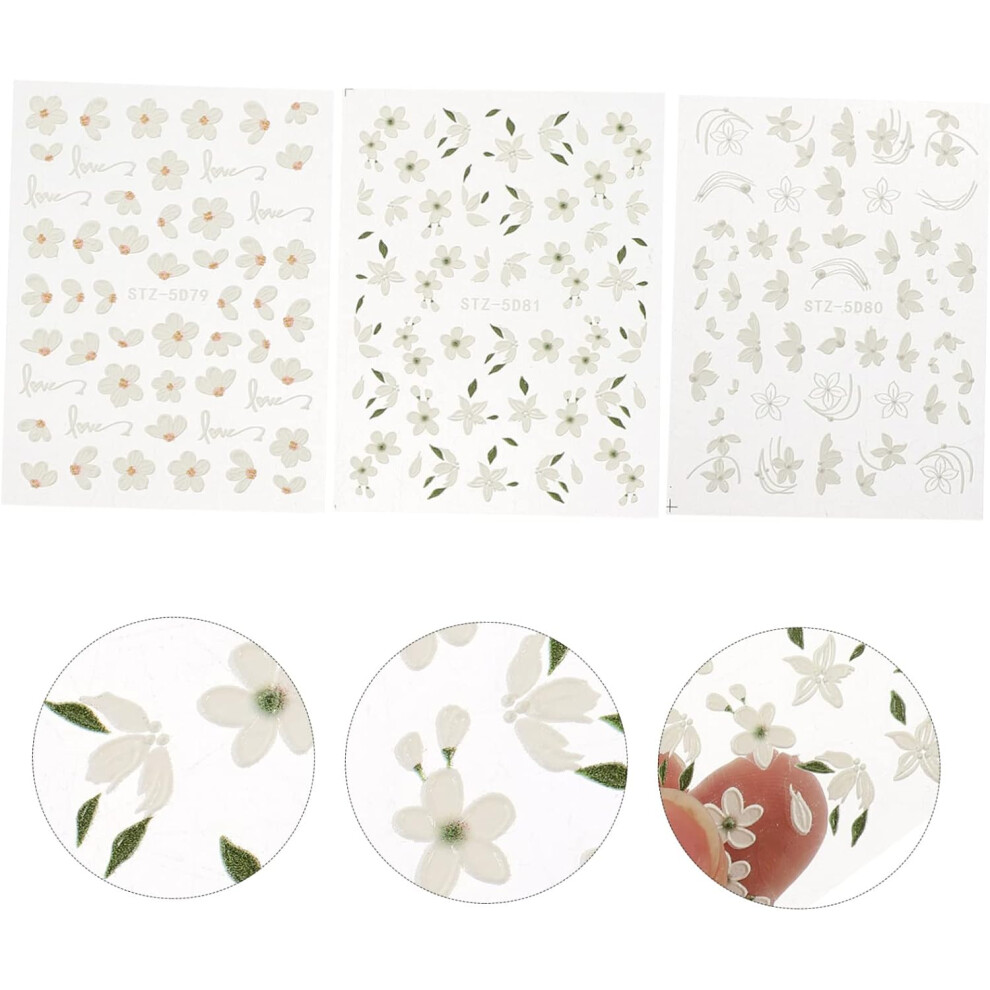 Hkhbjs 3 Sheets Embossed 5D Floral Nail Stickers Flower Nail Art Decals Adhesive For Manicure Accessories