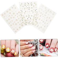 3 Bögen geprägte 5D-Blumen-Nagelsticker, selbstklebende Nagelkunst-Aufkleber mit Blumenmotiv für Maniküre-Zubehör
