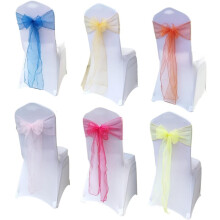30pcs Bowknot Designed Chair Ribbon Chair Cover in Solid Satin for Wedding Hotel Banquet Party Decor