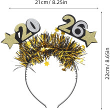 Set van 4 nieuwjaarshoofdbanden voor 2026 met glittersterren, gemaakt van comfortabel textiel en kunststof.