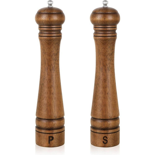 Wood Pepper Grinder Set Oak 10 inch 2 pcs