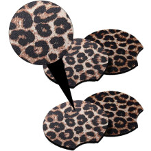 Lot de 4 tapis de porte-gobelets antidérapants pour voiture, en néoprène robuste avec sous-verres élégants à motif léopard.