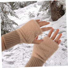 4 Paar Damen Winter Strickhandschuhe mit halben Fingern und Daumenloch, dehnbar, warm, wärmend