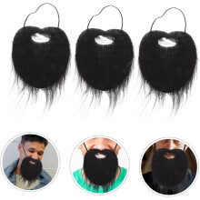 3pcs Realistic Fake Beard Costume Chin Beard for Men Halloween Pirate Party Cosplay Elastic Strap Black