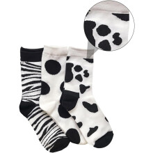 3 Paar Damen-Baumwollsocken mit Zebramuster, mittellang