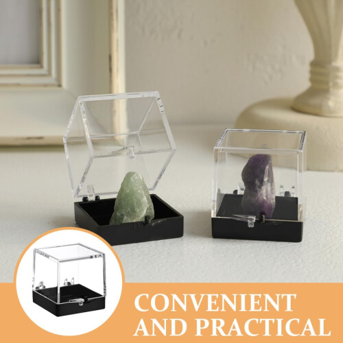 4Pcs Mineral Specimen Display Boxes Set 35X35X35Mm Black Base Plastic Storage Cases
