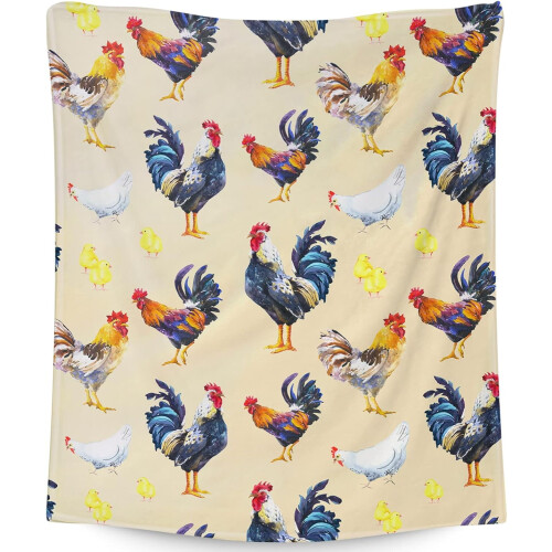Chicken Print Throw Blanket Beige 60x50 Inches