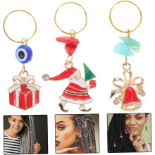 3pcs Wig Pendant Christmas Hair Ornaments Santa Claus Bell Present Box Alloy Braids Jewelry