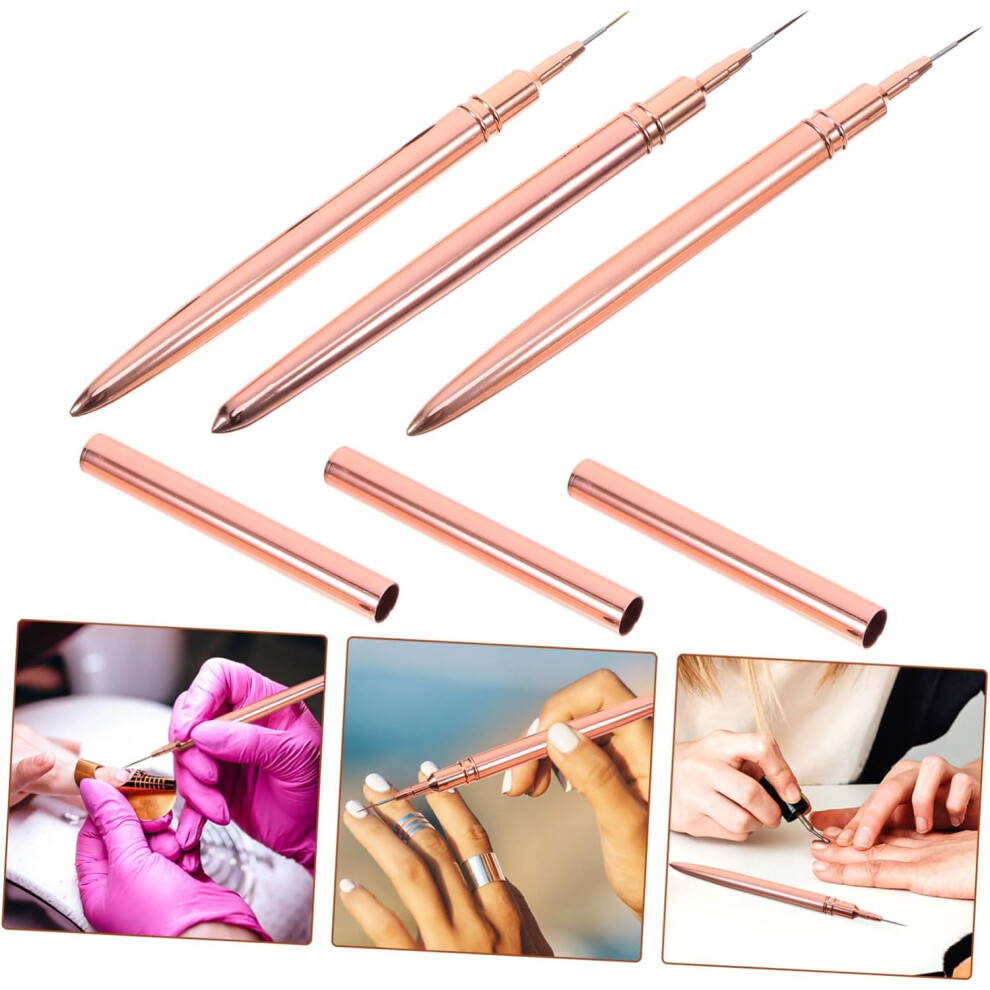 Hkhbjs 3Pcs Nail Line Pens Manicure Brush Set 7Mm 9Mm 11Mm Gold Nail Art Drawing Pens Thin Liner Brushes