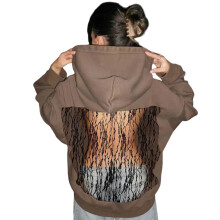 Women's Fashion Long Sleeve See Through Hoodie-lace brown L