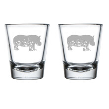2 shotglaasjes met bloemenprint en nijlpaardmotief (2x 1,75 oz)