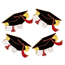 Ronds de serviette en forme de chapeau de remise de diplôme - Alliage, noir, lot de 4