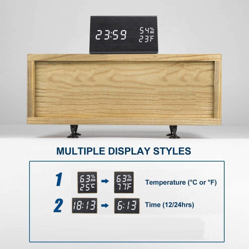 Digital väckarklocka i trä med LED-display, 3 larm 1