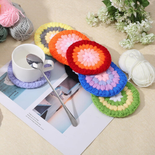 Crochet Coaster Kit for Beginners – 8 Puff Coasters with 2