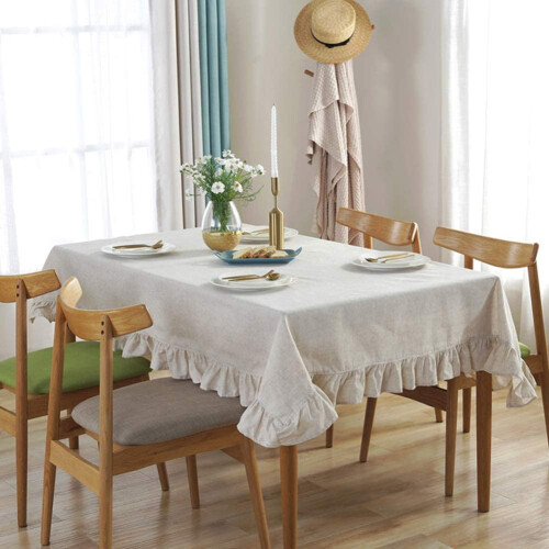 Vintage linen rectangle tablecloth cotton 55x98 inch 1
