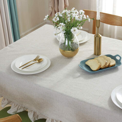 Vintage linen rectangle tablecloth cotton 55x98 inch 2