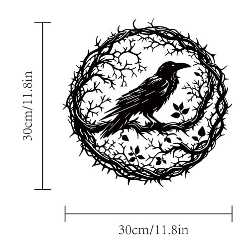 Schwarzes Metall-Krähen-Wandbild, 30 x 30 cm 1