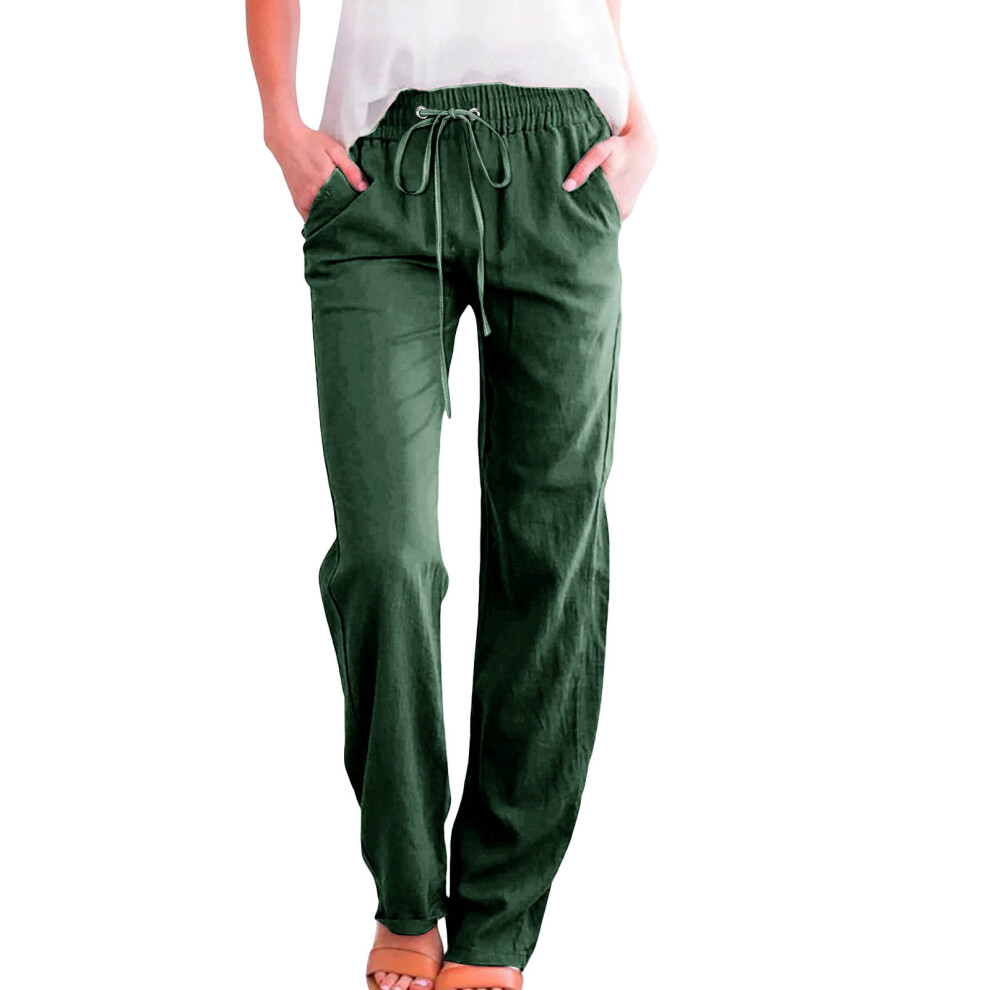 Cotton Linen Pants Wide Leg Palazzo Summer Flowys-dargreen XXL