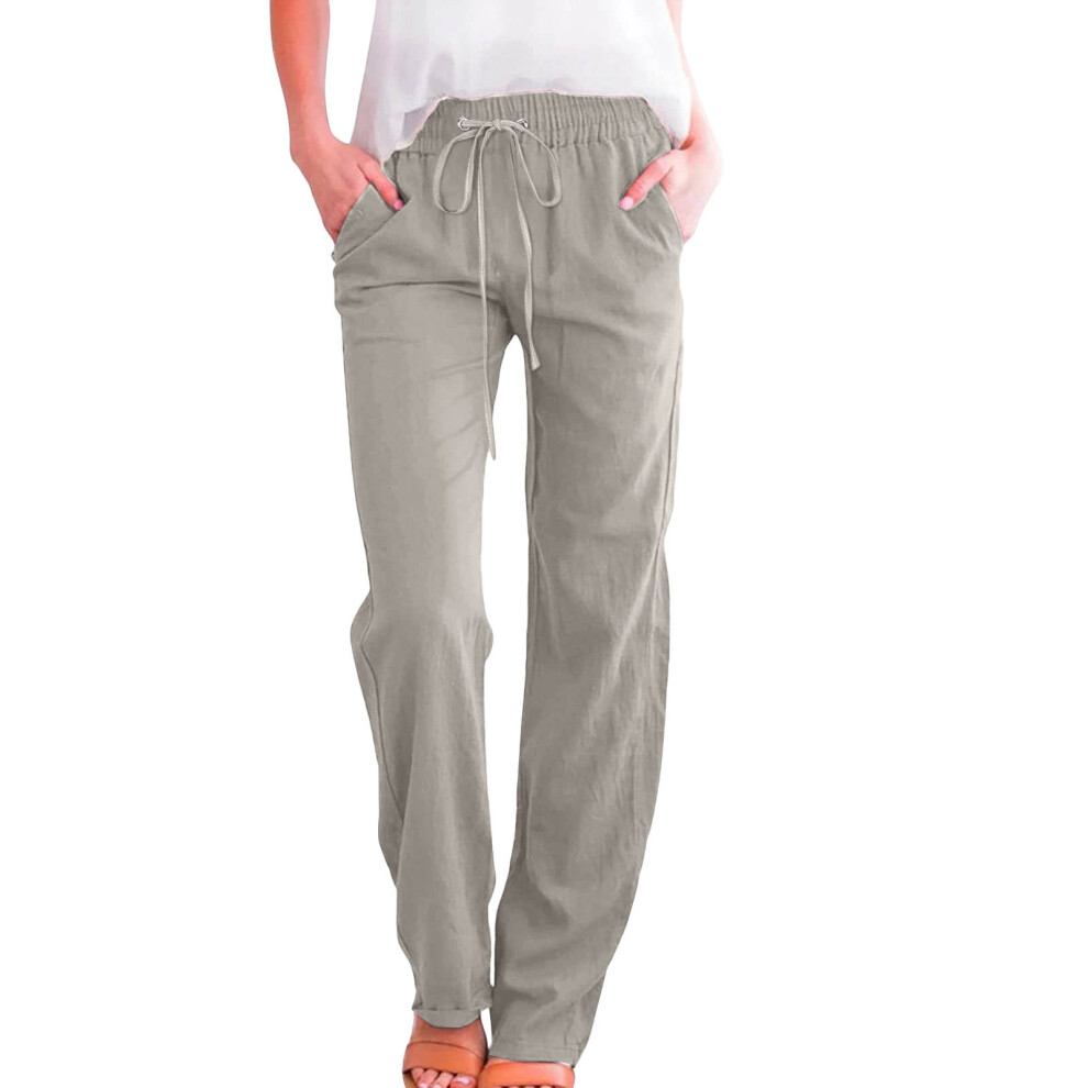 Cotton Linen Pants Wide Leg Casual Palazzo-Light Gray XXXL