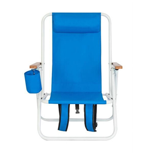 Chaise de plage portable bleue avec appui-tête réglable