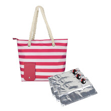 Sac de plage Harliver en toile avec porte-bouteille de vin dissimulé