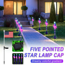 Luminária solar de jardim com a bandeira americana para decoração externa.
