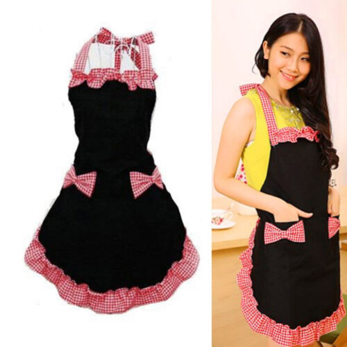 Grembiule da donna in misto cotone, taglia unica, nero/rosso 1