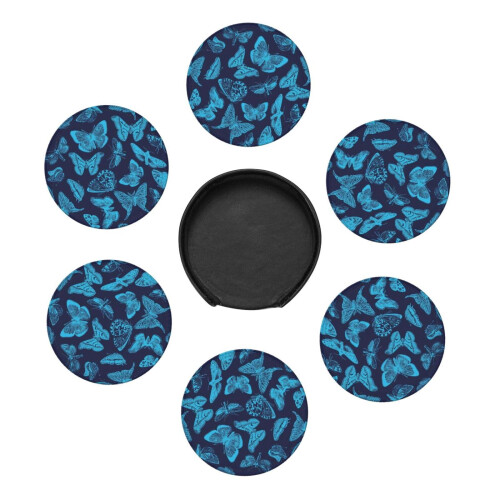 6 Leather Coasters with Butterfly Engraving 2