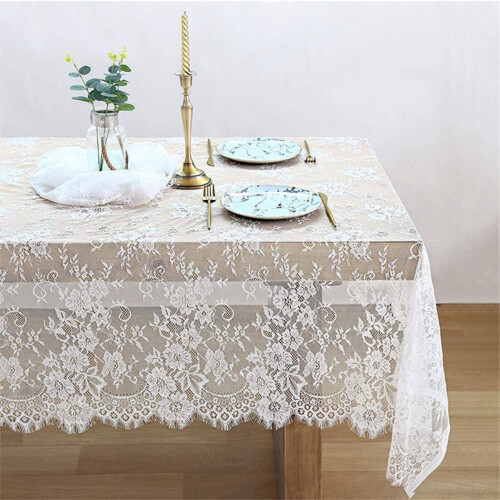 Toalha de mesa retangular de renda branca 75x300cm ou 150x300cm 1