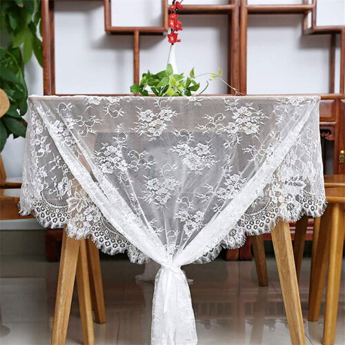 Toalha de mesa retangular de renda branca 75x300cm ou 150x300cm 2